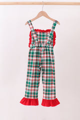 Green plaid ruffle jumpsuit