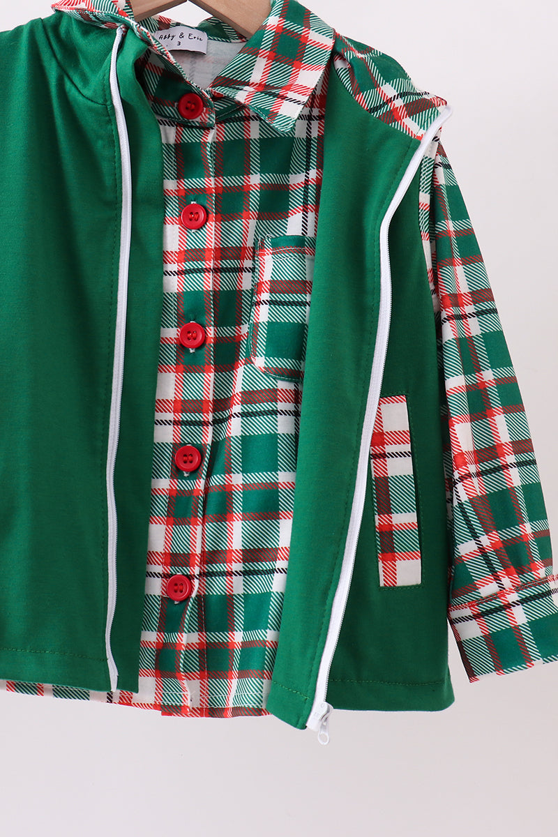 Green plaid 2pc vest set