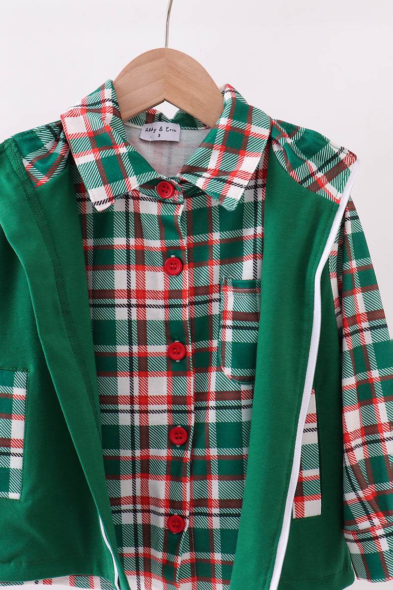 Green plaid 2pc vest set
