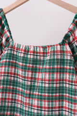 Green plaid smocked mom dress