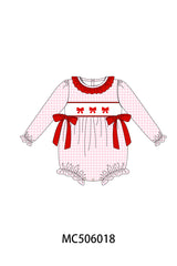 Pink bow embroidery gingham ruffle bubble