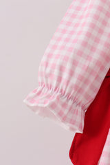 Pink bow embroidery gingham ruffle bubble
