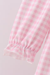 Pink bow embroidery gingham ruffle dress