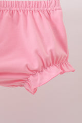 Pink santa claus embroidery ruffle bloomer set