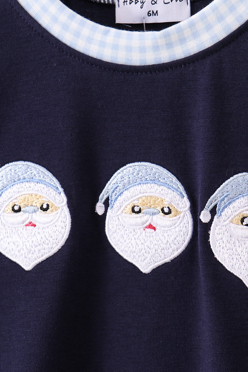 Navy santa claus embroidery romper