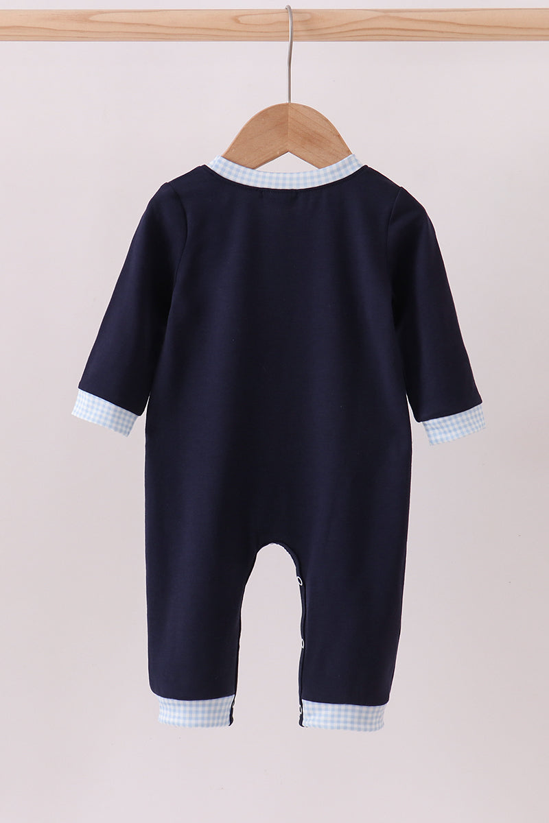 Navy santa claus embroidery romper