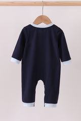 Navy santa claus embroidery romper