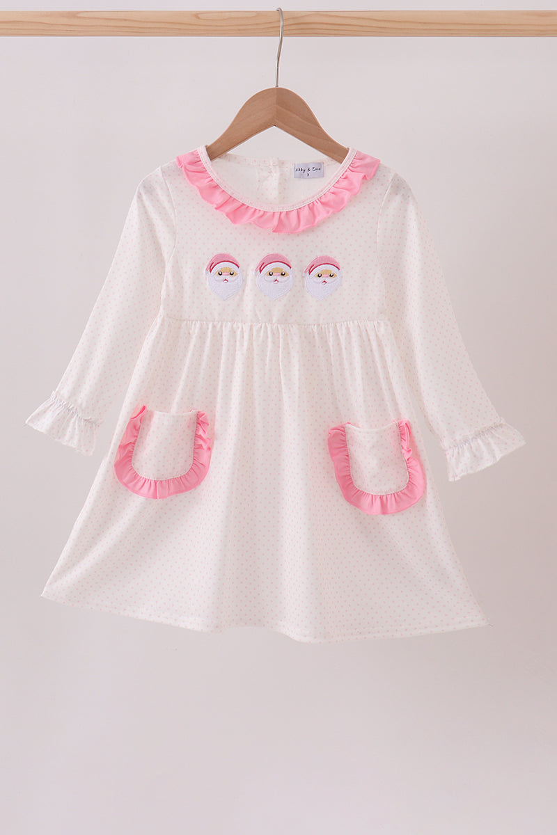 Pink santa claus embroidery ruffle dress