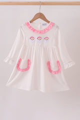 Pink santa claus embroidery ruffle dress
