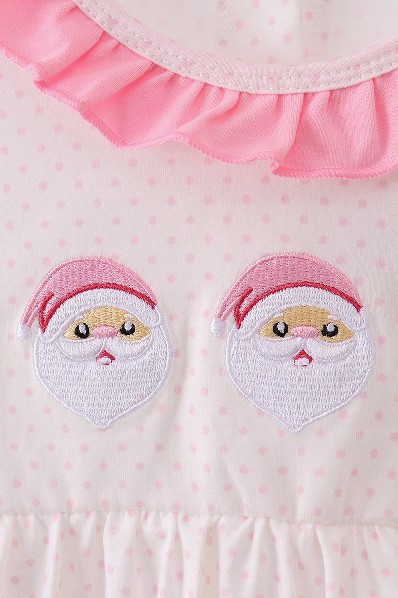Pink santa claus embroidery ruffle dress