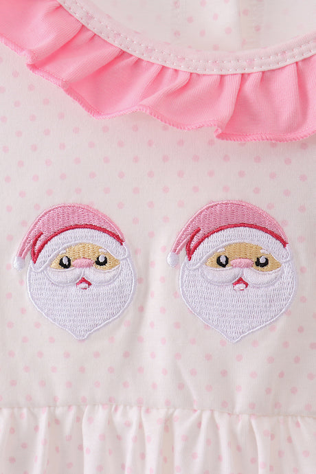 Pink santa claus embroidery ruffle dress