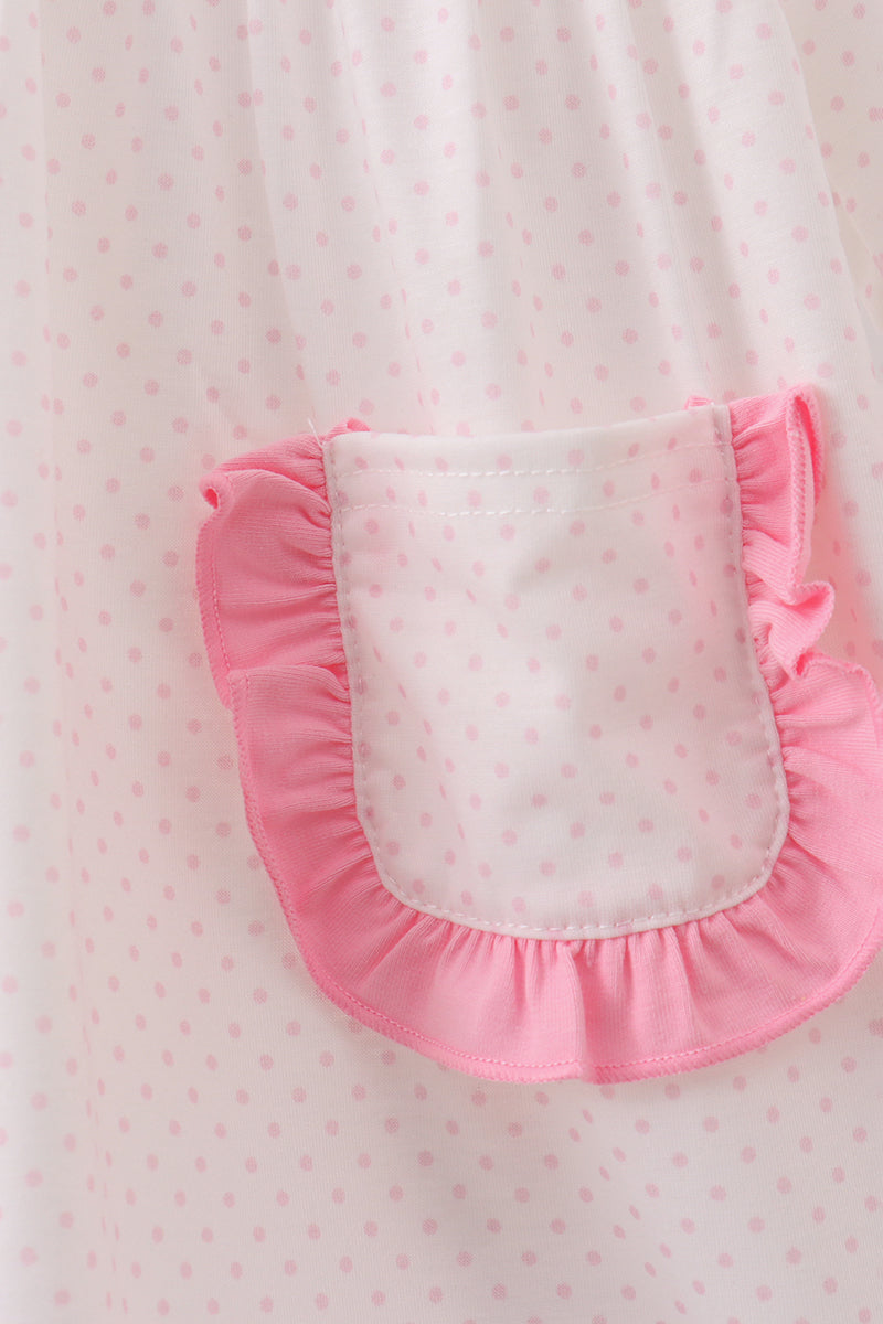 Pink santa claus embroidery ruffle dress