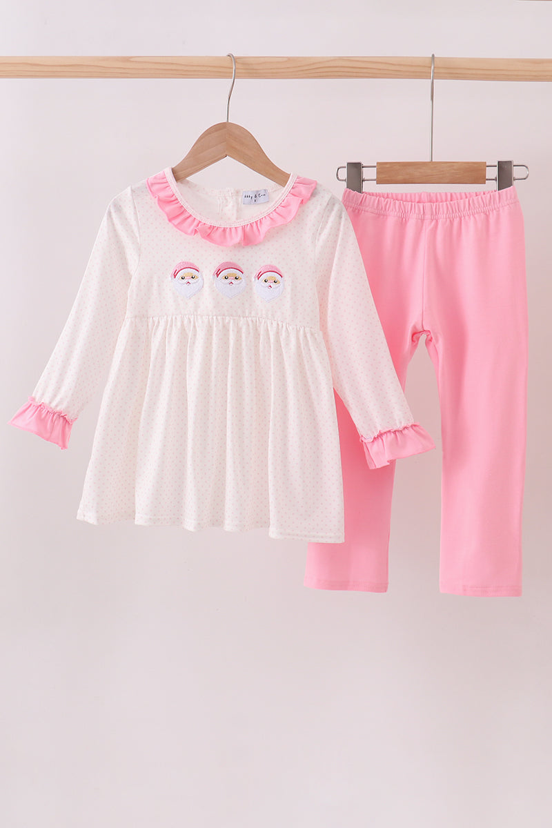 Pink santa claus embroidery ruffle pants set