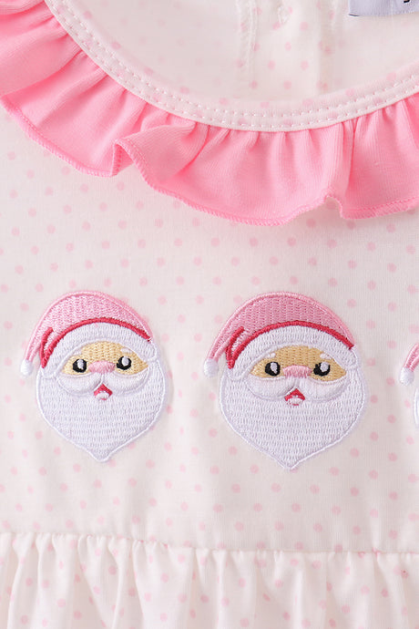 Pink santa claus embroidery ruffle pants set