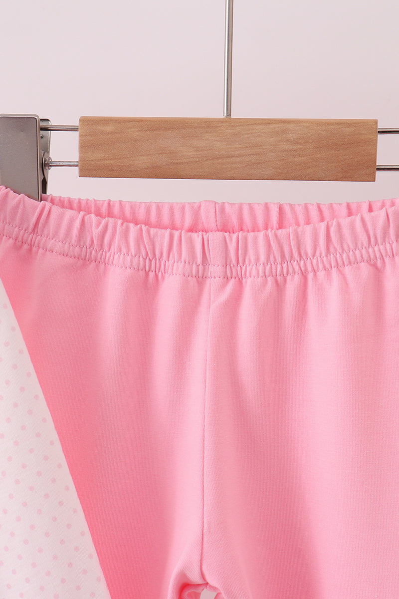 Pink santa claus embroidery ruffle pants set