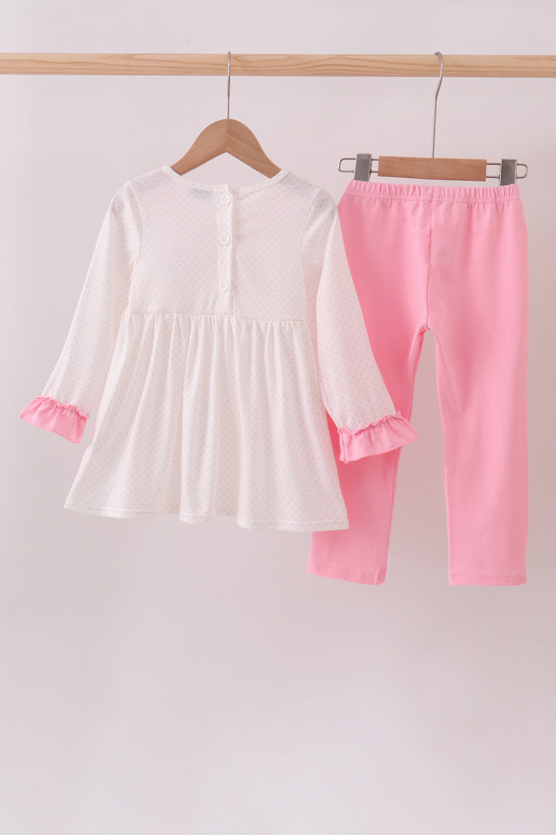 Pink santa claus embroidery ruffle pants set