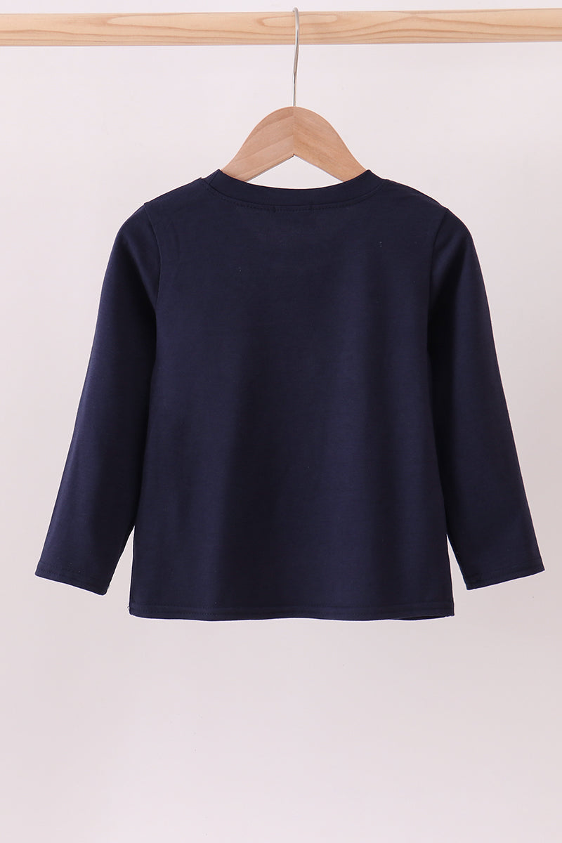 Navy santa claus embroidery top