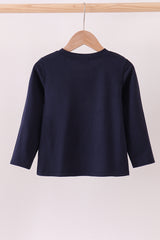Navy santa claus embroidery top