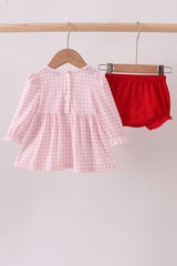 Pink santa claus applique ruffle bloomer set
