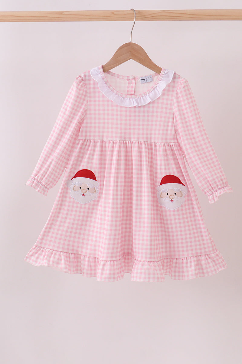 Pink santa claus applique ruffle dress