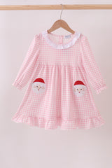Pink santa claus applique ruffle dress