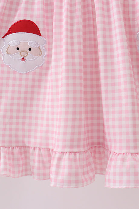 Pink santa claus applique ruffle dress