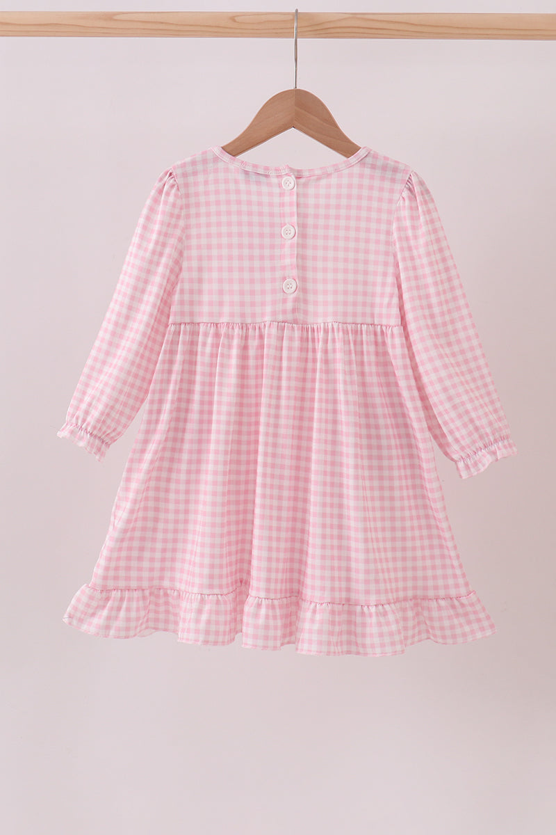 Pink santa claus applique ruffle dress