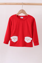 Red santa claus applique top