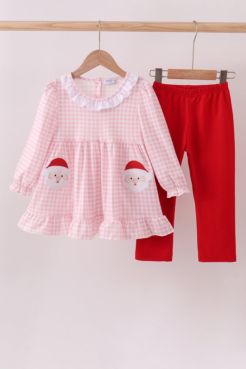 Red santa claus applique ruffle pants set