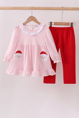 Red santa claus applique ruffle pants set