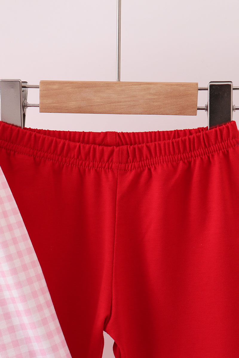 Red santa claus applique ruffle pants set