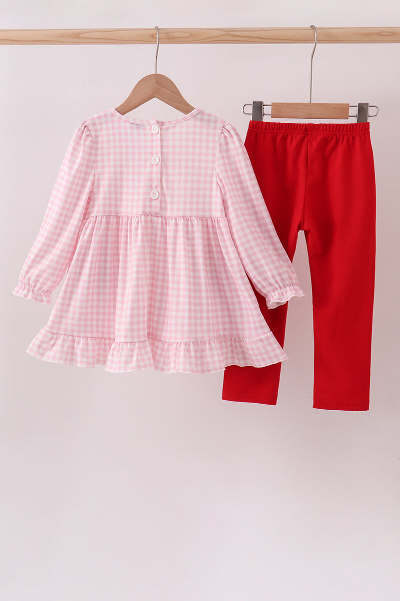 Red santa claus applique ruffle pants set