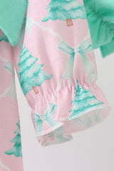 Pink christmas tree ruffle bloomer set