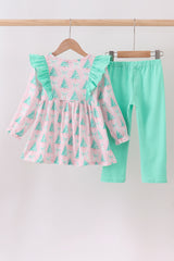 Pink christmas tree ruffle pants set