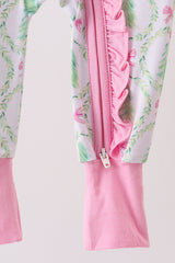 Green christmas tree bamboo zipper ruffle romper