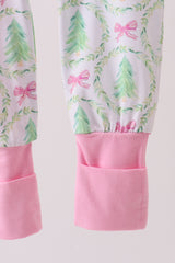 Green christmas tree bamboo zipper ruffle romper