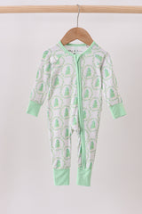 Green christmas tree bamboo zipper romper