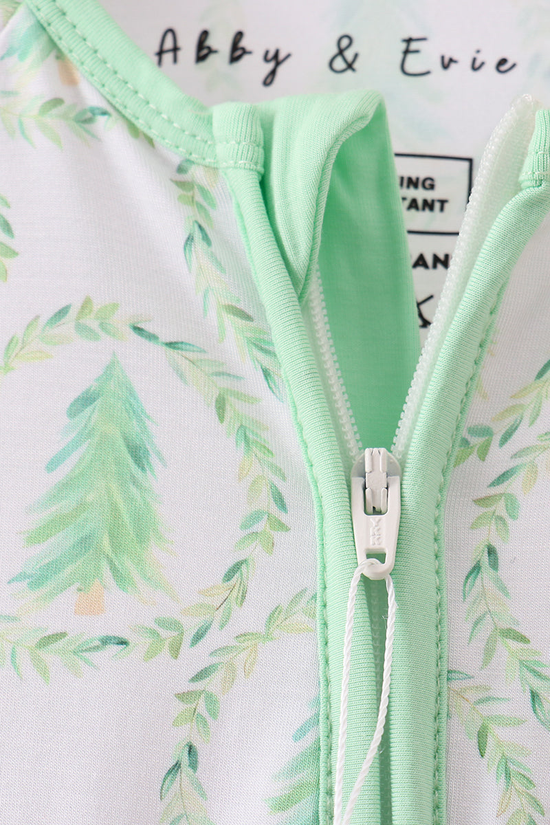 Green christmas tree bamboo zipper romper
