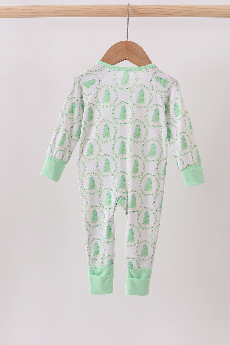 Green christmas tree bamboo zipper romper