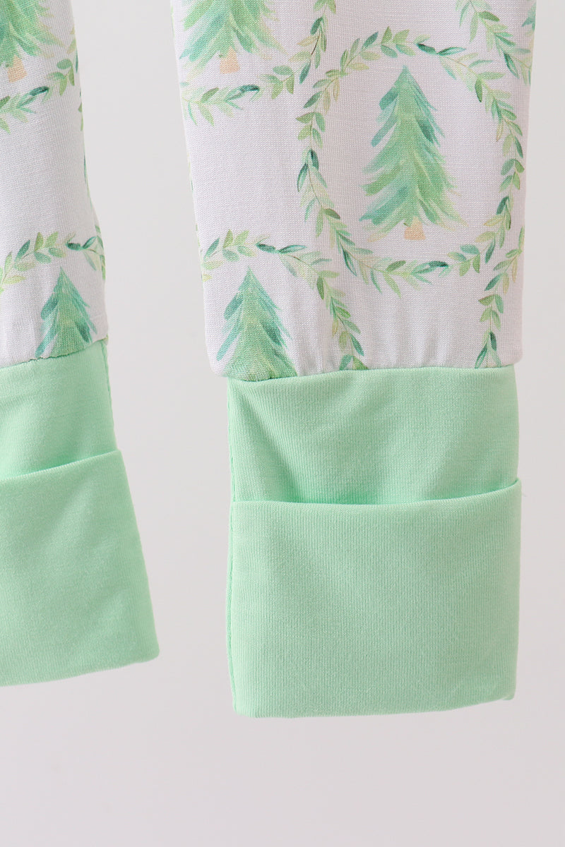 Green christmas tree bamboo zipper romper