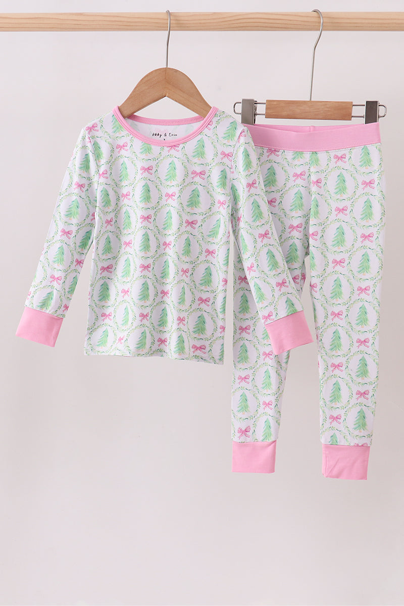 Pink christmas tree bamboo pajama set