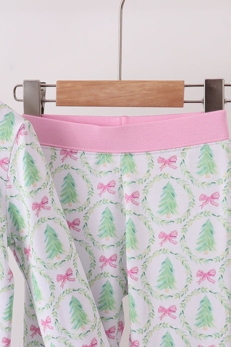 Pink christmas tree bamboo pajama set