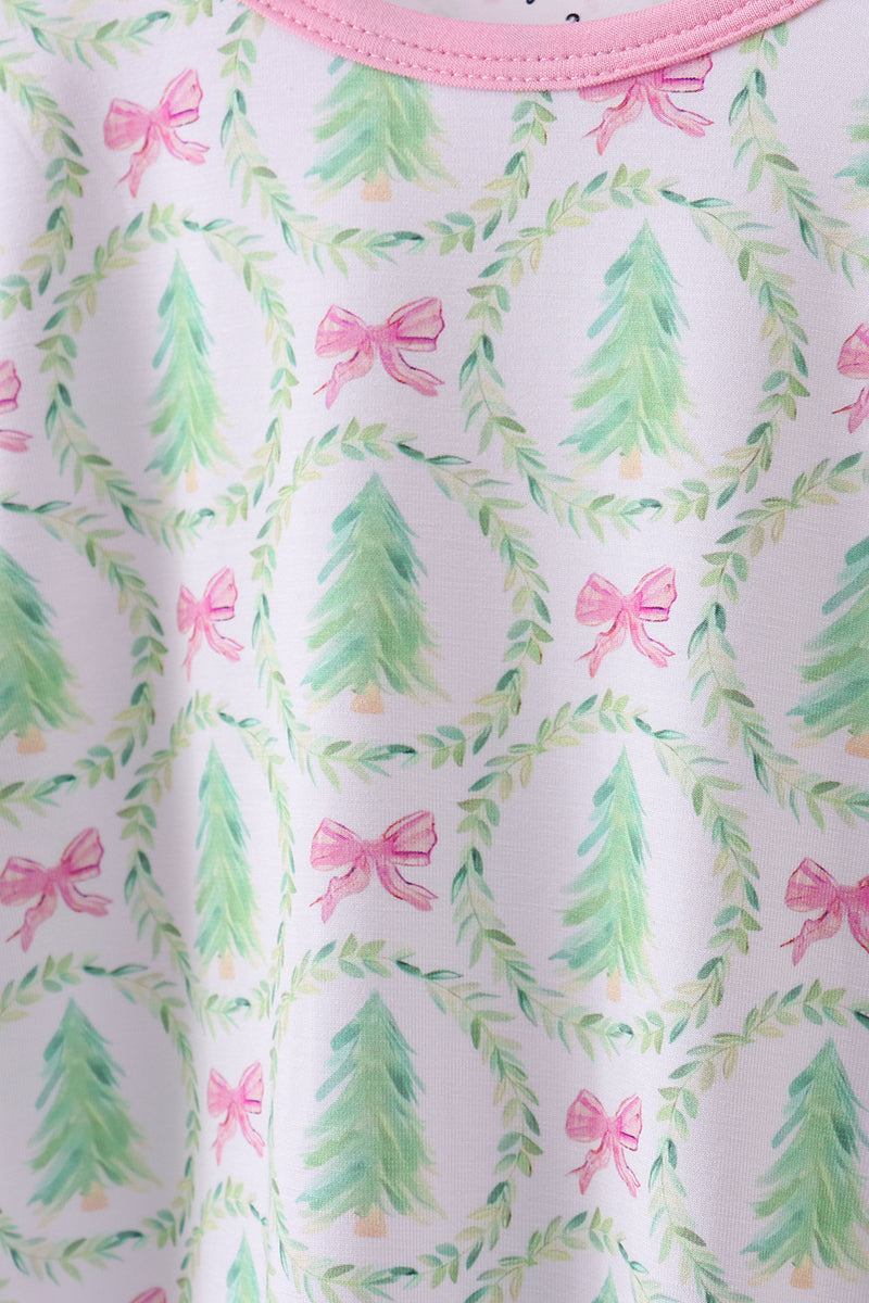 Pink christmas tree bamboo pajama set