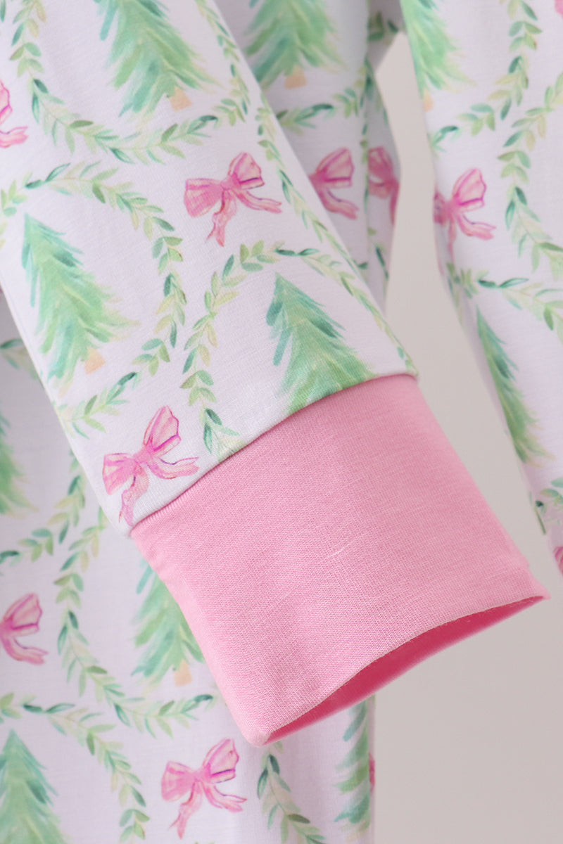 Pink christmas tree bamboo pajama set