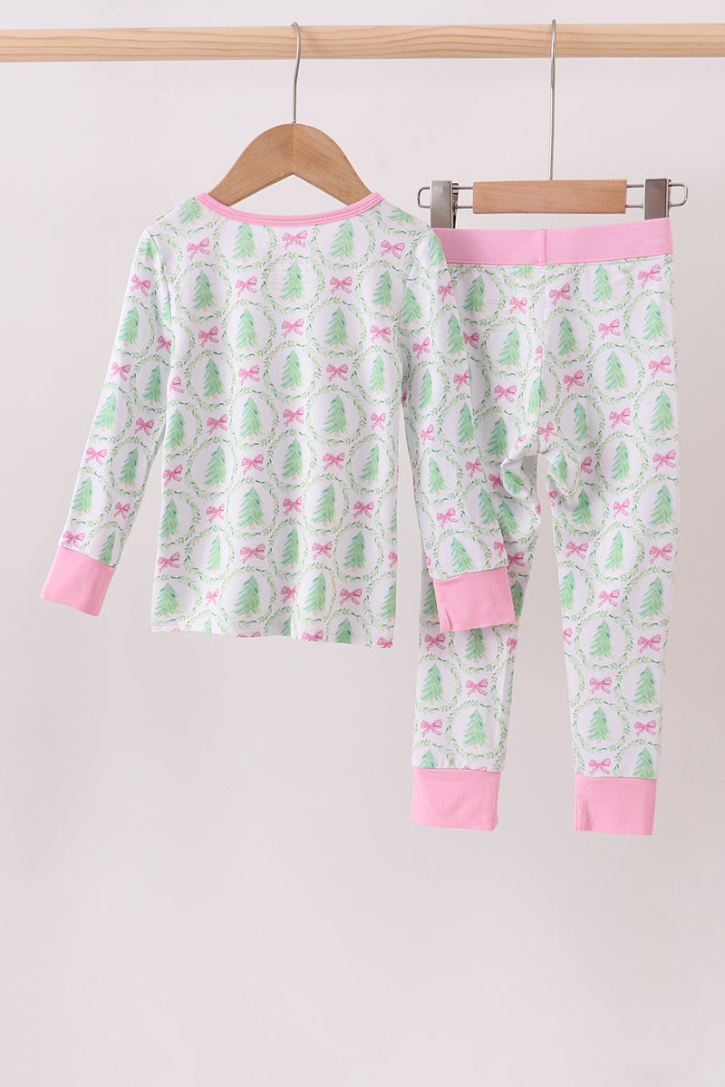 Pink christmas tree bamboo pajama set
