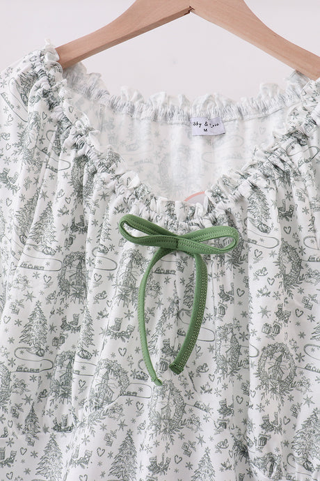 Green christmas tree print mom pajama