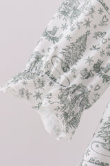 Green christmas tree print ruffle gown