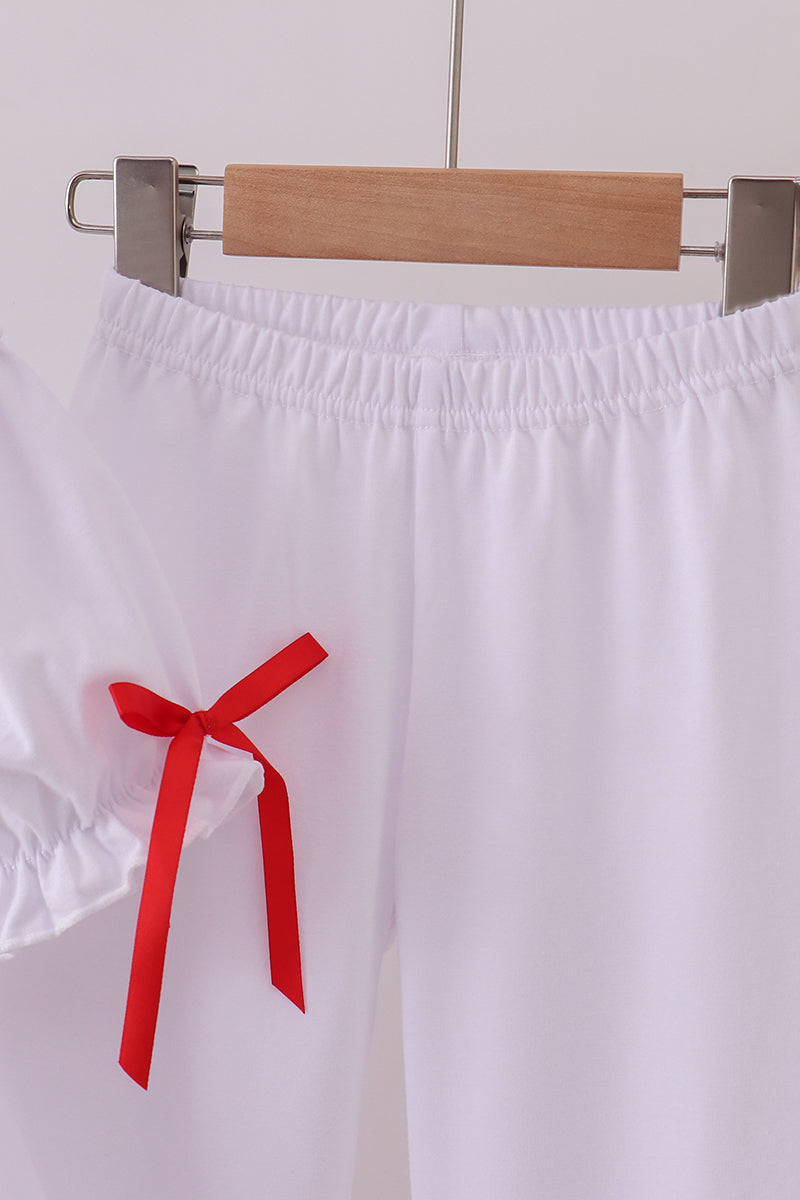 White santa claus smocked ruffle pants set