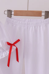 White santa claus smocked ruffle pants set