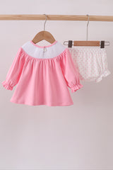 Pink christmas tree smocked bloomer set